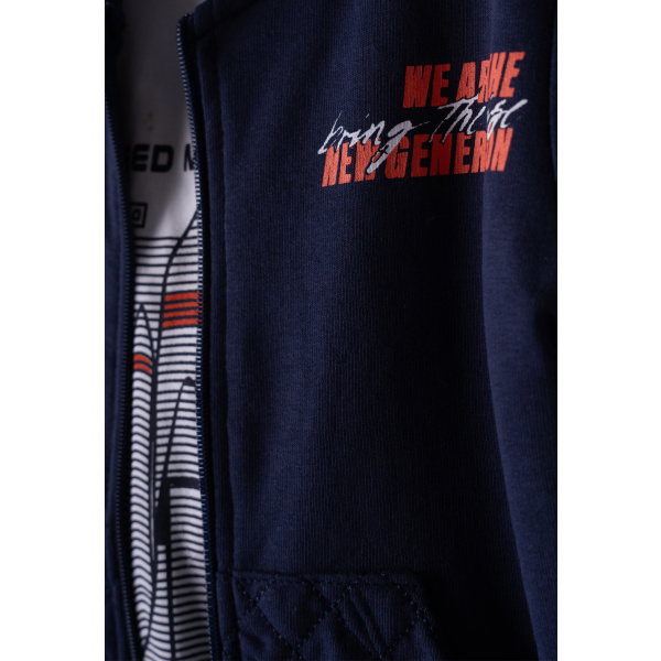 Σετ Μακό Φόρμα 3 Κομμάτια Με Μπλε Ζακέτα "We Are The New Generation" 242829bl - Hashtag - Image 2