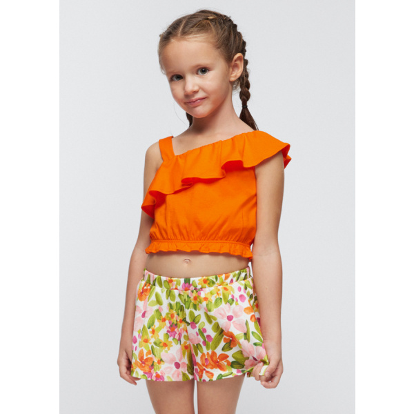 Σετ Σορτσάκι Φλοράλ Πορτοκαλί Με Crop Top Μπλούζα 24-03262-017 - Mayoral