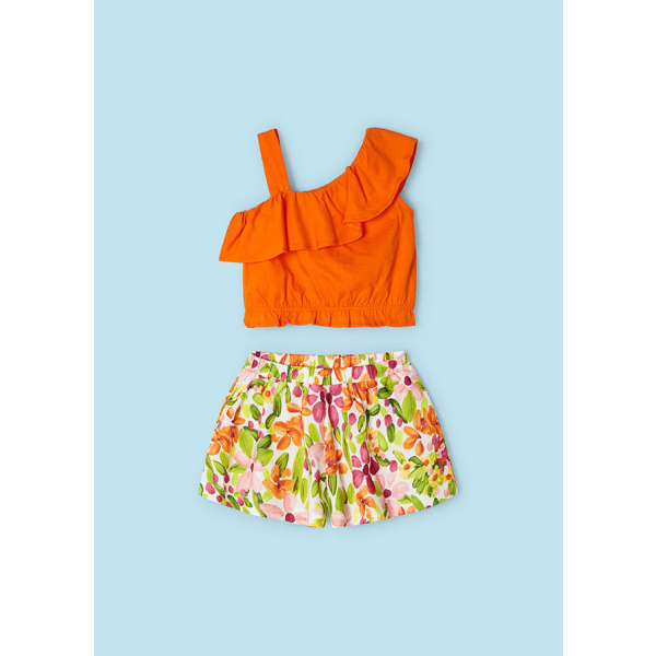 Σετ Σορτσάκι Φλοράλ Πορτοκαλί Με Crop Top Μπλούζα 24-03262-017 - Mayoral - Image 3