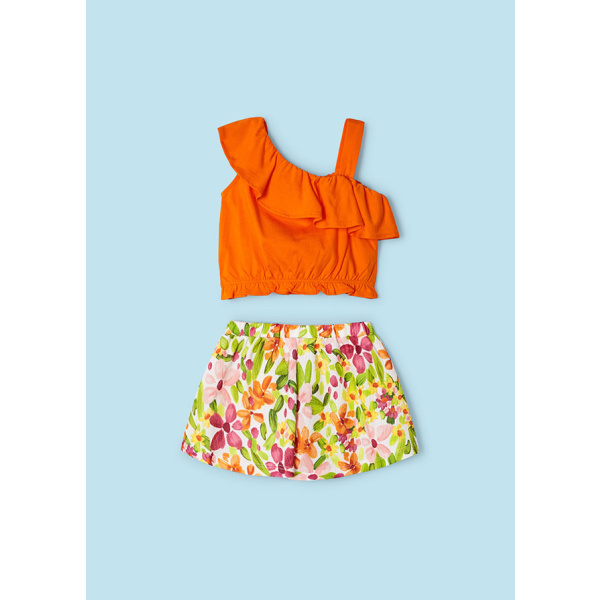 Σετ Σορτσάκι Φλοράλ Πορτοκαλί Με Crop Top Μπλούζα 24-03262-017 - Mayoral - Image 4