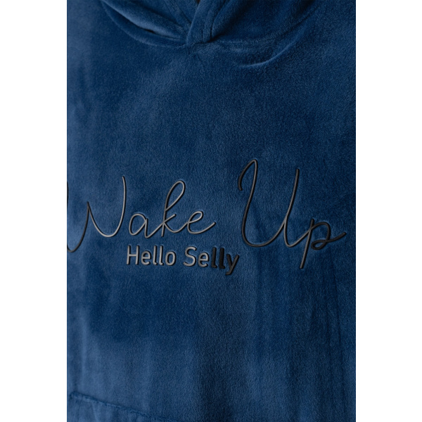 Σετ Ζιπ Κιλότ Μπλε Βελουτέ Με Κουκούλα "Wake Up" 243044bl - Ebita - Image 2
