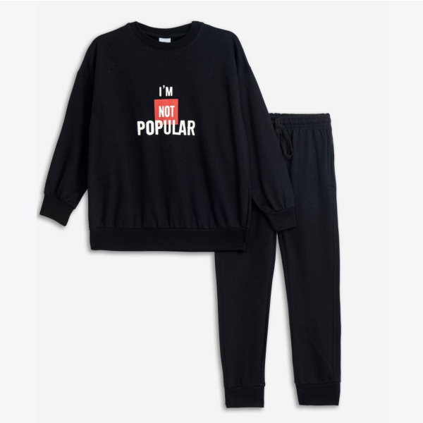 Σετ Φόρμα Φθινοπωρινή Μαύρη "Not Popular" 225-117116-1 - Funky