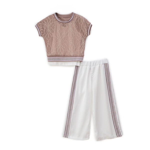 Σετ Ζιπ Κιλότ Λευκή Με Crop Top Μπεζ Δανδελωτή Μπλούζα 25-10232 - Restart