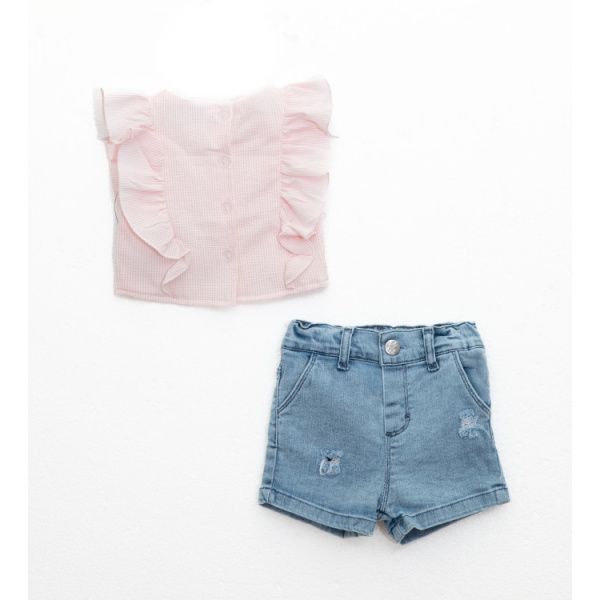 Σετ Τζιν Σορτσάκι Με Ροζ Μπλούζα Crop Top 25-10116 - Restart - Image 2
