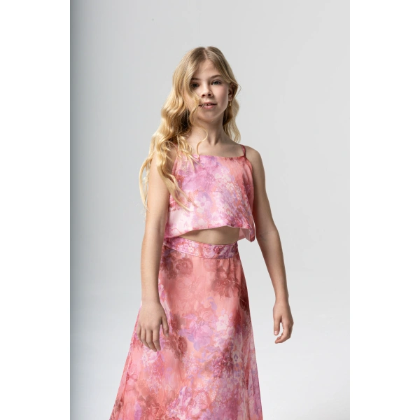 Σετ Φούστα Μάξι Με Crop Top Κοραλί S25A18091- Alice - Image 2
