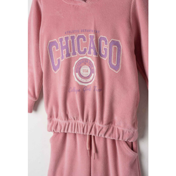 Σετ Φόρμα Βελουτέ Ροζ Με Κουκούλα "Chicago" 243263p - Ebita - Image 3