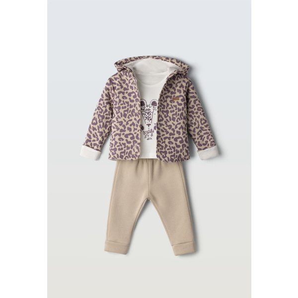 Σετ Φόρμα Μπεζ 3 Κομμάτια Με Ζακέτα Animal Print "Gowild for a wild" 255502 - Ebita