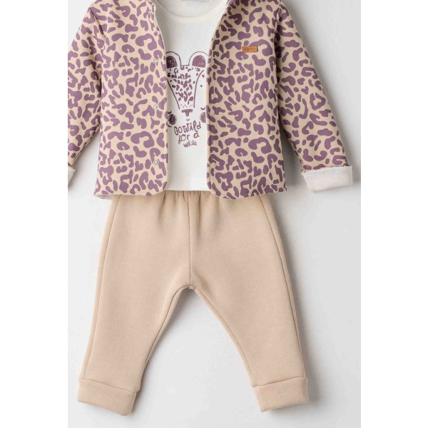 Σετ Φόρμα Μπεζ 3 Κομμάτια Με Ζακέτα Animal Print "Gowild for a wild" 255502 - Ebita - Image 2