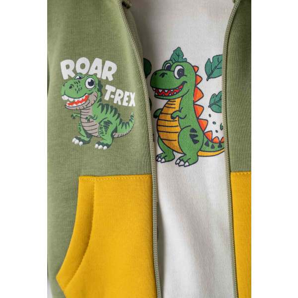 Σετ Φόρμα Πράσινη 3 Κομμάτια Με Ζακέτα "Roar T- Rex " 255603 - Hashtag - Image 2